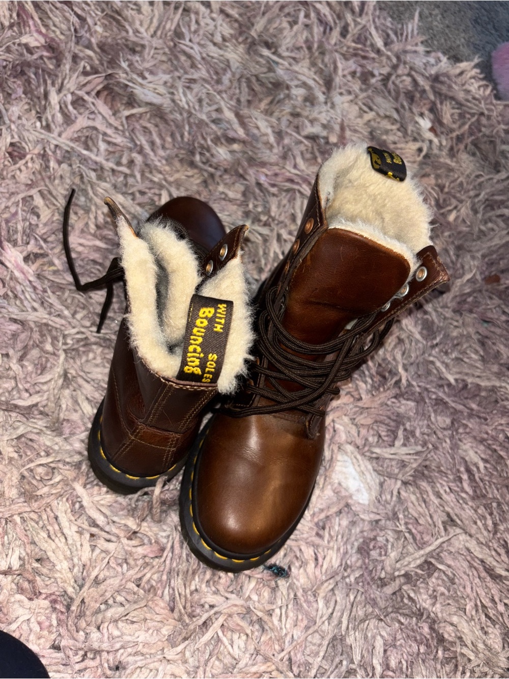 Dr. Martens Brown Leather Lace-Up Fur-Lined Boots